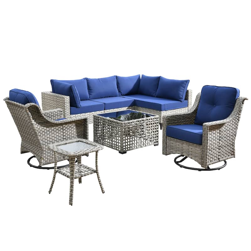XIZZI 8-piece Rattan Wicker Outdoor Patio Furniture Set with Swivel Chair