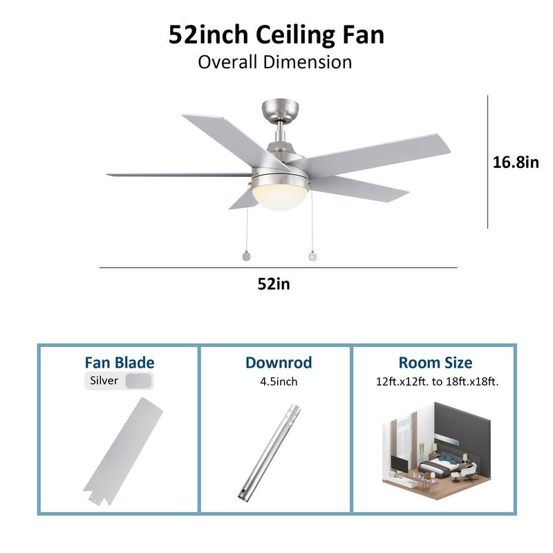 CARRO Norfolk 52" 5-Blade Ceiling Fan with Light and Pull Chain-Downrod