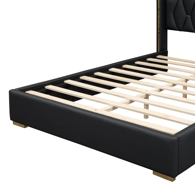 Upholstered Platform Bed with Metal Strips