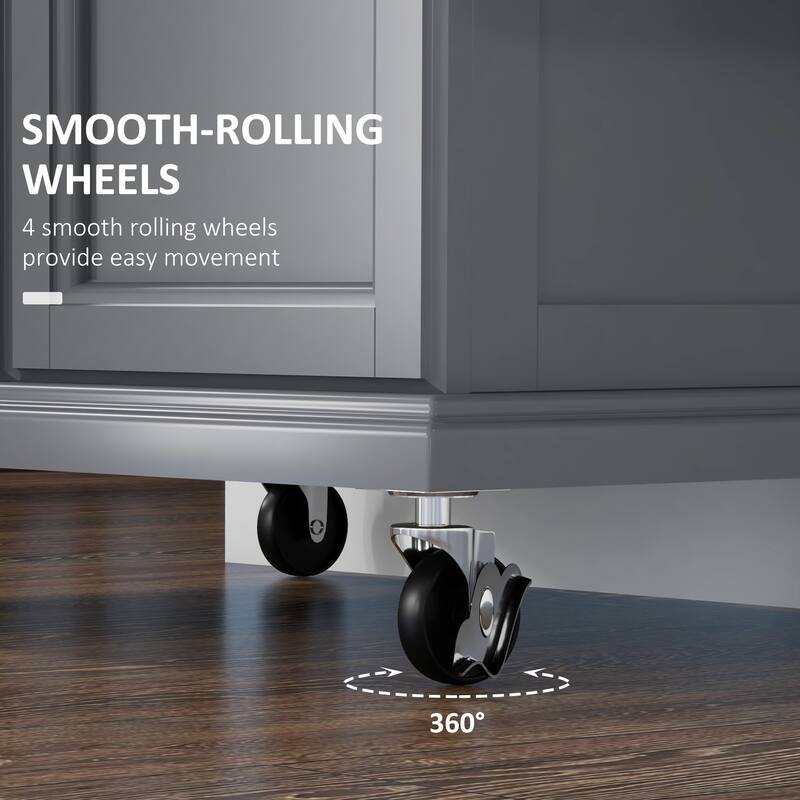 Kitchen Island on Wheels, Rolling Kitchen Cart with Stainless Steel Countertop, Drawer, Towel Rack and Spice Rack