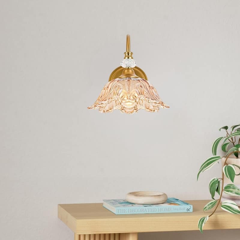 1 Light wall sconce gold bathroom light fixtures glass, metal wall lighting