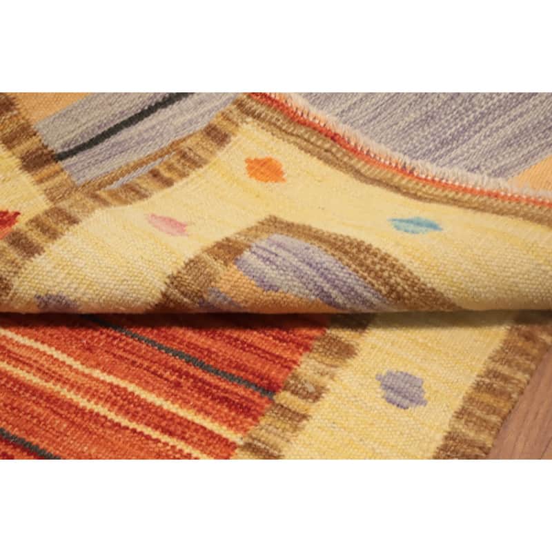 Hand Woven Oriental 100% Wool Carpet Southwestern Tribal Oranges & Rust Kilim Area Rug - 4' 0'' X 2' 0''