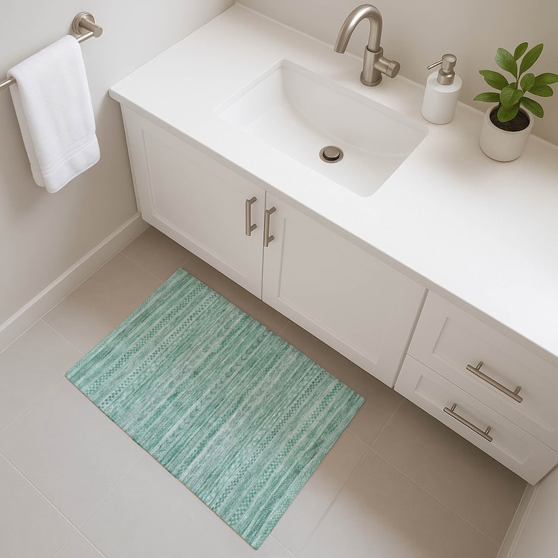 Premium Washable Super Soft Boho Stripes Mayfield Rug - Turquoise - 1'8" x 2'6"
