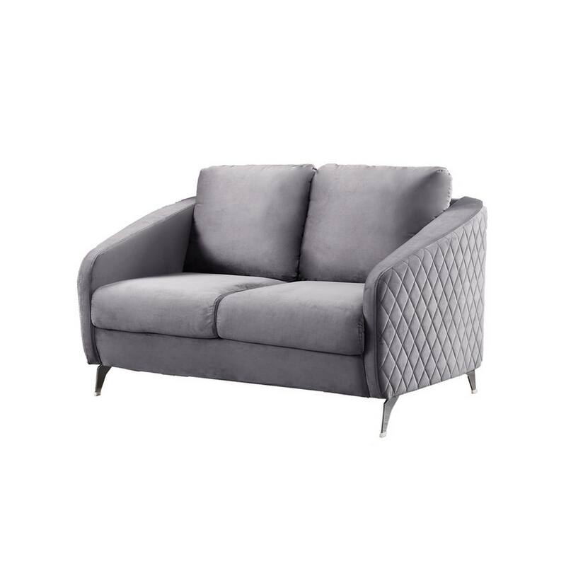Hida 55 Inch Modern Accent Loveseat, Diamond Stitching, Gray Velvet Fabric - Gray