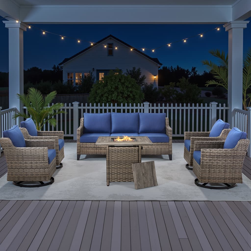 Pocassy 6-Piece Fire Pit Table w/ Sofa Swivel Chair