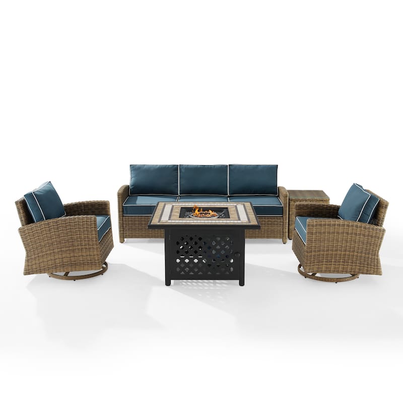 Crosley Bradenton 5Pc Swivel Rocker And Sofa Set W/Fire Table