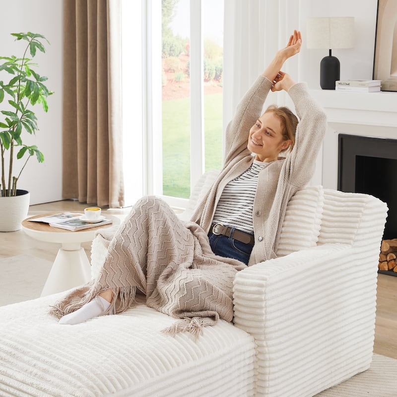 Indoor Single Chaise Sofa, Modern Corduroy Upholstery, No Assembly Required, Comfy Sleeper for Living Room, Office