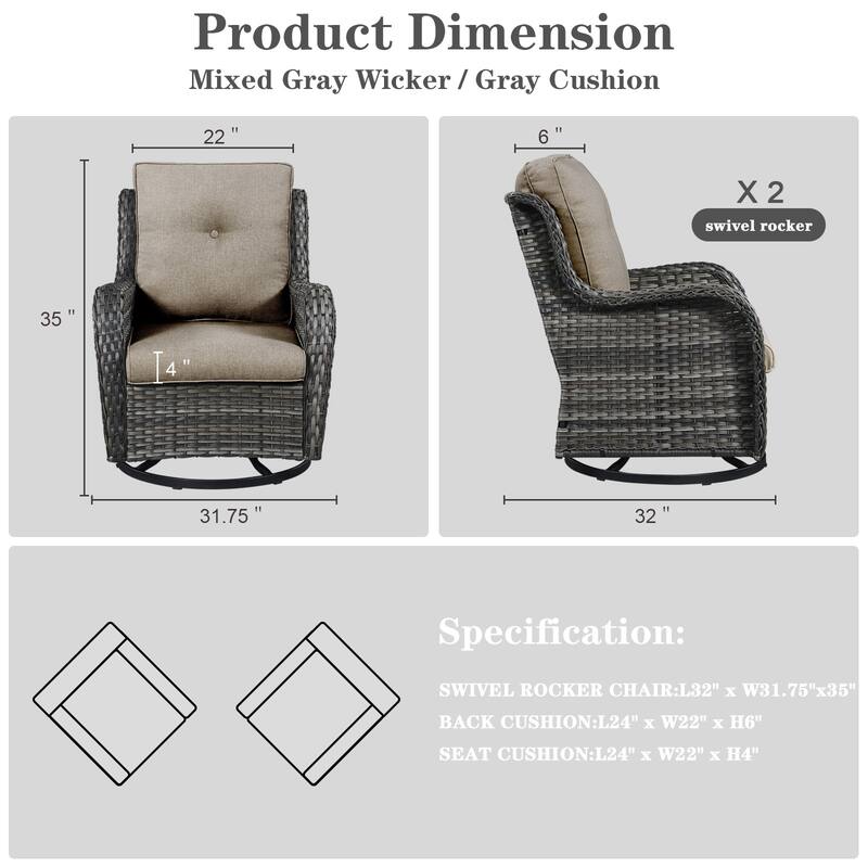 ArcoBay Wicker PE Rattan Outdoor Patio Swivel Glider Chairs with 4'' Olefin Cushions (2-Pack)
