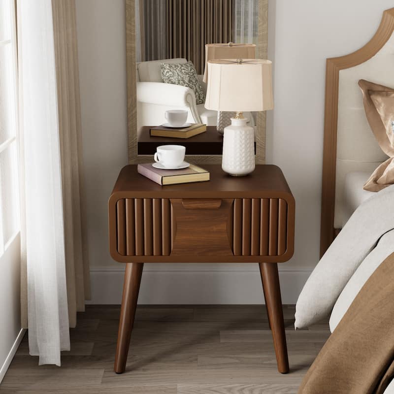 SUNBURY Morden Brown Nightstand with Drawer (Set of 2) - Splice Line - 1-drawer