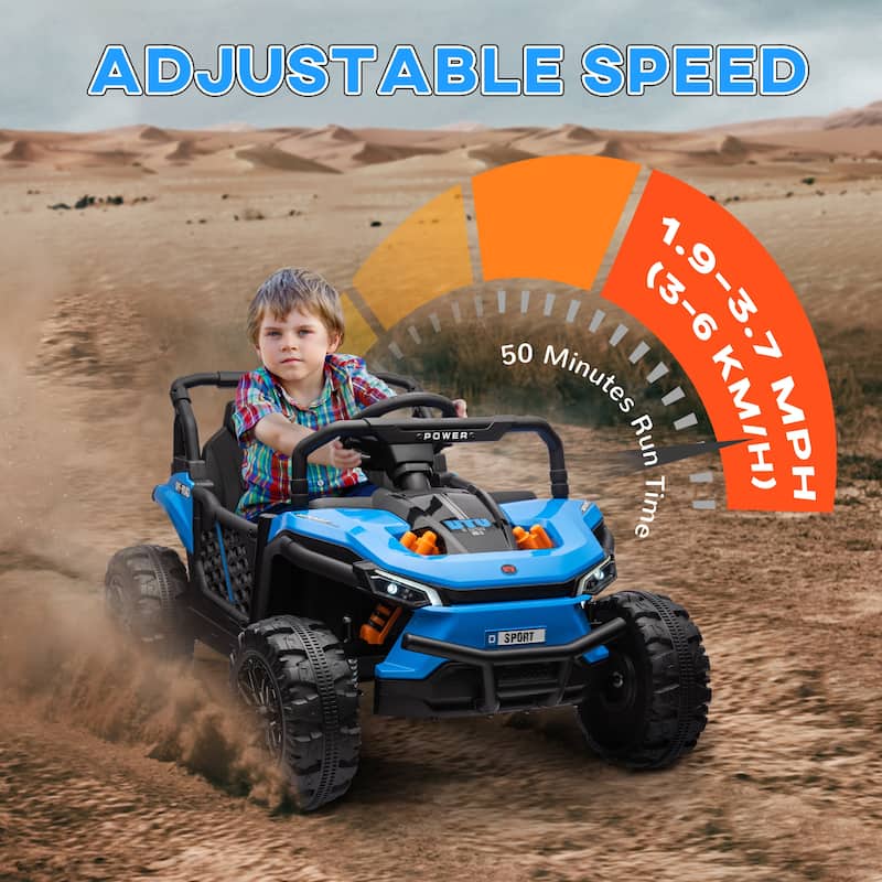12V Kids Electric Car with Parent Remote, Blue Ride-On Car Off-Road Toy Car All-Terrain Car with LED Light