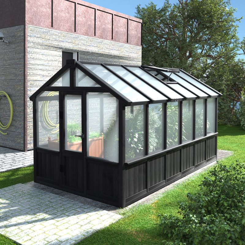 VEIKOUS Walk-in Wooden Greenhouse for Outside, Garden and Backyard, Black Greenhouse