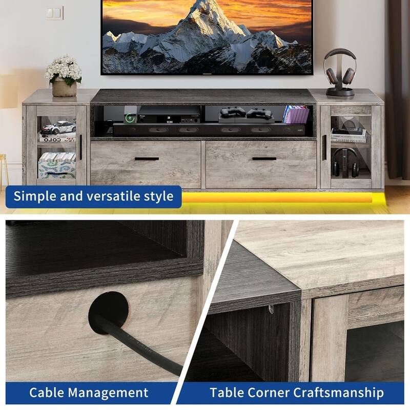 Modern TV Stand for 75 inch TV with Power Outlet & LED Natural - 58 inches