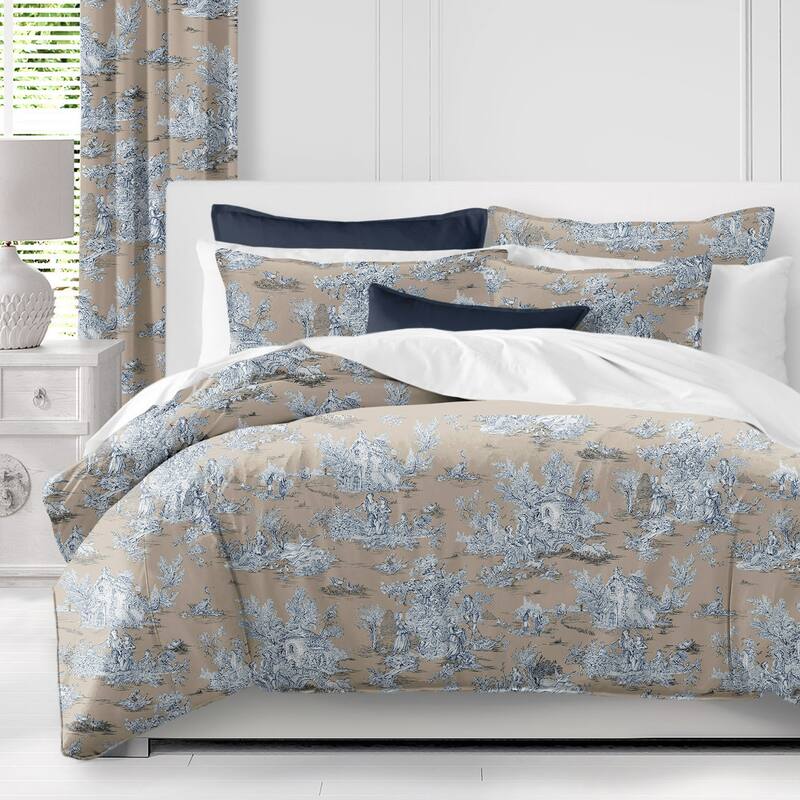 Chateau Blue/Beige Duvet Cover and Pillow Sham(s) Set On Sale Bed