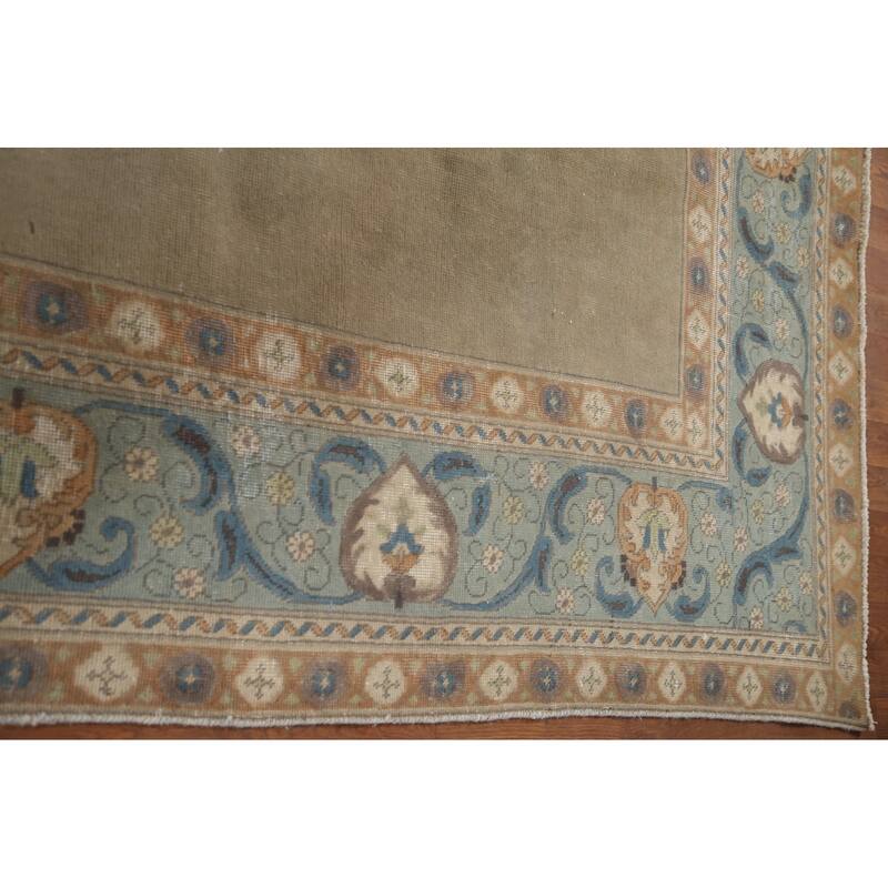 Hand Knotted Oriental 100% Wool Carpet Traditional Medallion Beige & Ivories Tabriz Area Rug - 12' 9'' X 9' 7''