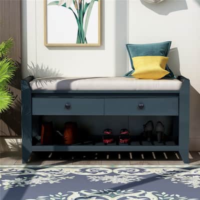 Shoe Rack with Cushioned Seat and Drawers, Multipurpose Entryway Storage Bench