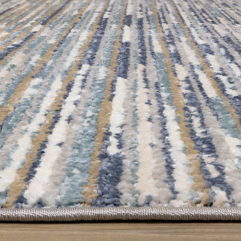 Cali Collection - Blue/White Distressed Texture Banded Rug