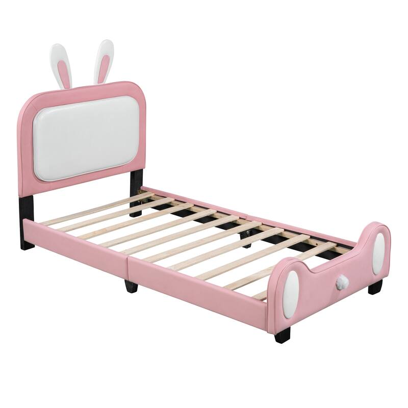 Upholstered Rabbit-Shape Princess Bed, PU Platform Bed - Bed Bath ...