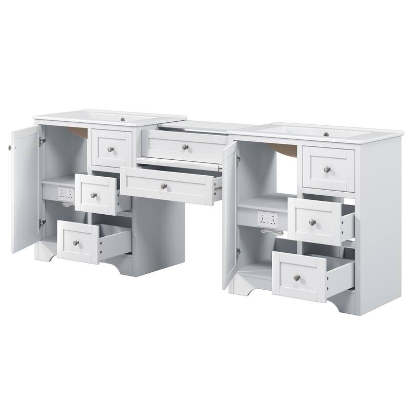 Christopher Knight Home - Wooden 84 Inches Double Sink Bathroom Vanity (Separate Sink) with Engineered Stone Countertop