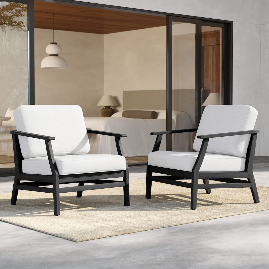 Outdoor Teak Wood Club Chairs with Cushions (Set of 2)