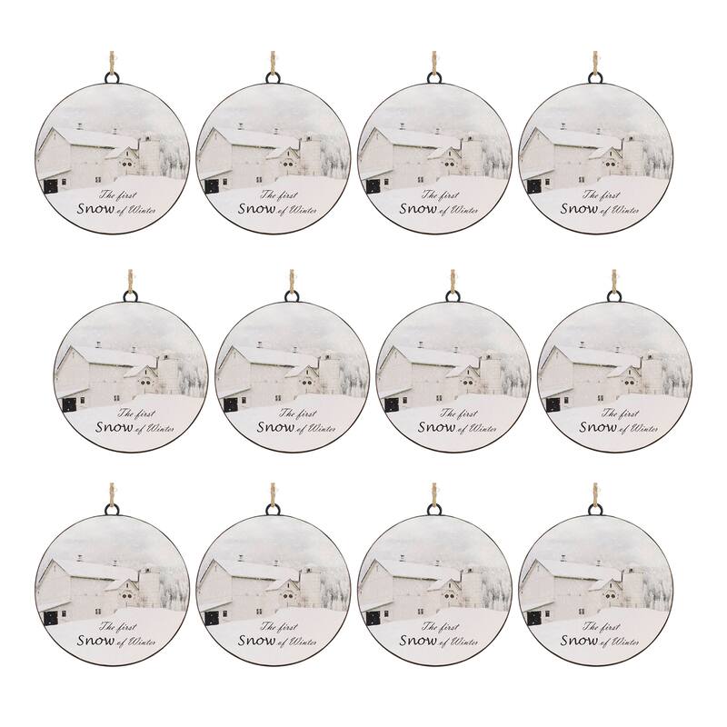 First Snow Disc Ornaments Set of 12 Iron for Christmas Decorations - 6" x 1.5" x 6" - White