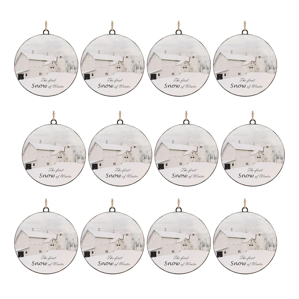 First Snow Disc Ornaments Set of 12 Iron for Christmas Decorations - 6" x 1.5" x 6"