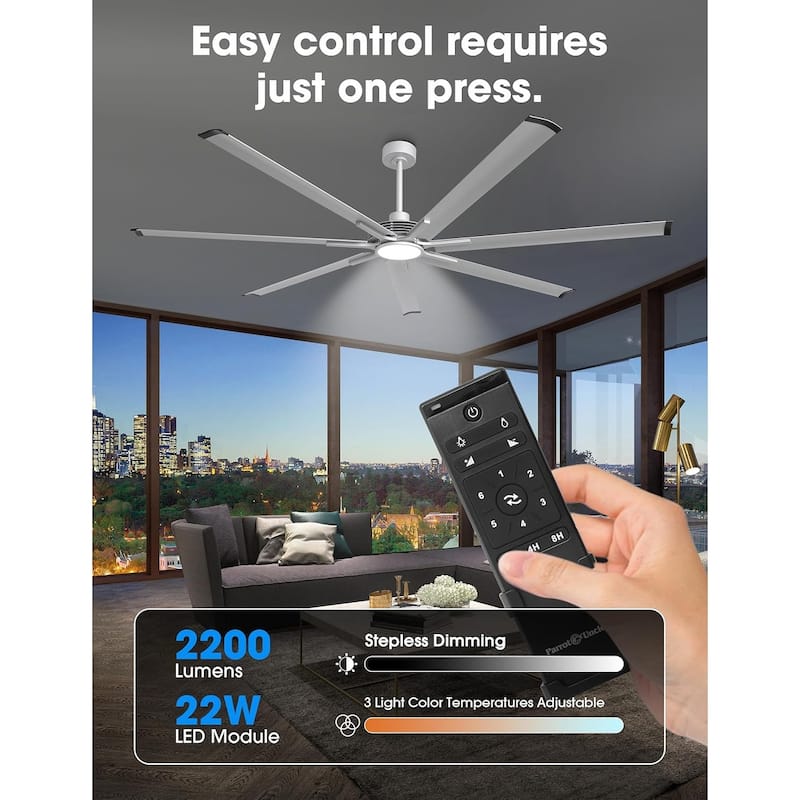 Ceiling Fan Industrial 100" Modern Silver 7-Blade LED Light