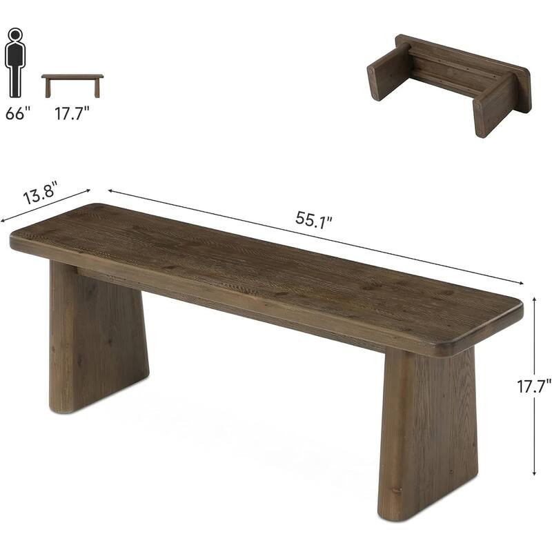 55.1" Solid Wood Entryway Bench, Rustic Bench Indoor for End of Bed, Dining Table, Mudroom, Hallway