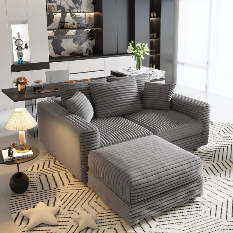 Modular Sectional Sofa with Ottomans, Oversized Corduroy Upholstered Cloud Sofa, Convertible Boneless Deep Seat Couch