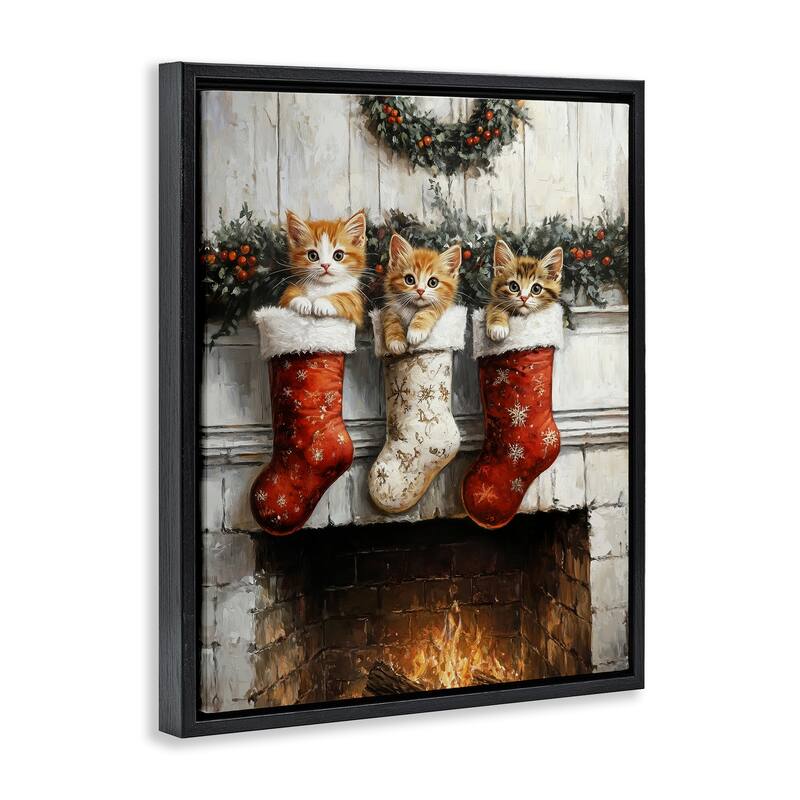 Stupell Christmas Kittens in Stockings Framed Floater Canvas Wall Art Design By Arlington Prints