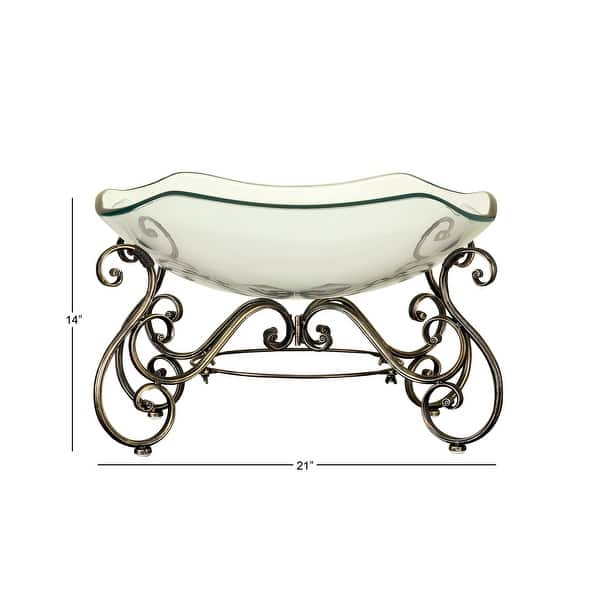 Clear Glass Kitchen Serving Bowl with Gold Metal Scroll Base