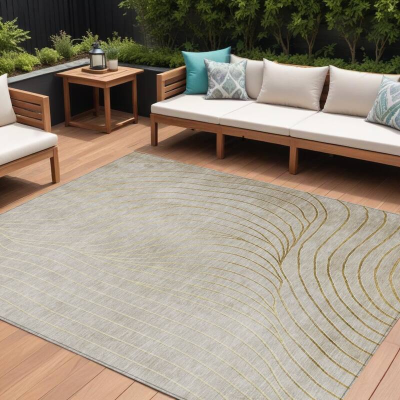 HomeRoots Abstract Transitional Rectangle Outdoor Rug - 10' X 14'