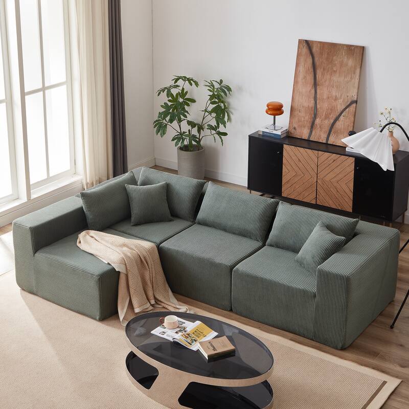 Floor Freely Combined Corduroy Modular Sleeper Sectional Sofa Set