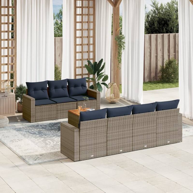 vidaXL Patio Sofa Set with Cushions Outdoor Furniture 8 Piece Poly Rattan - 25.8x 24.4x 27.2 - Grey