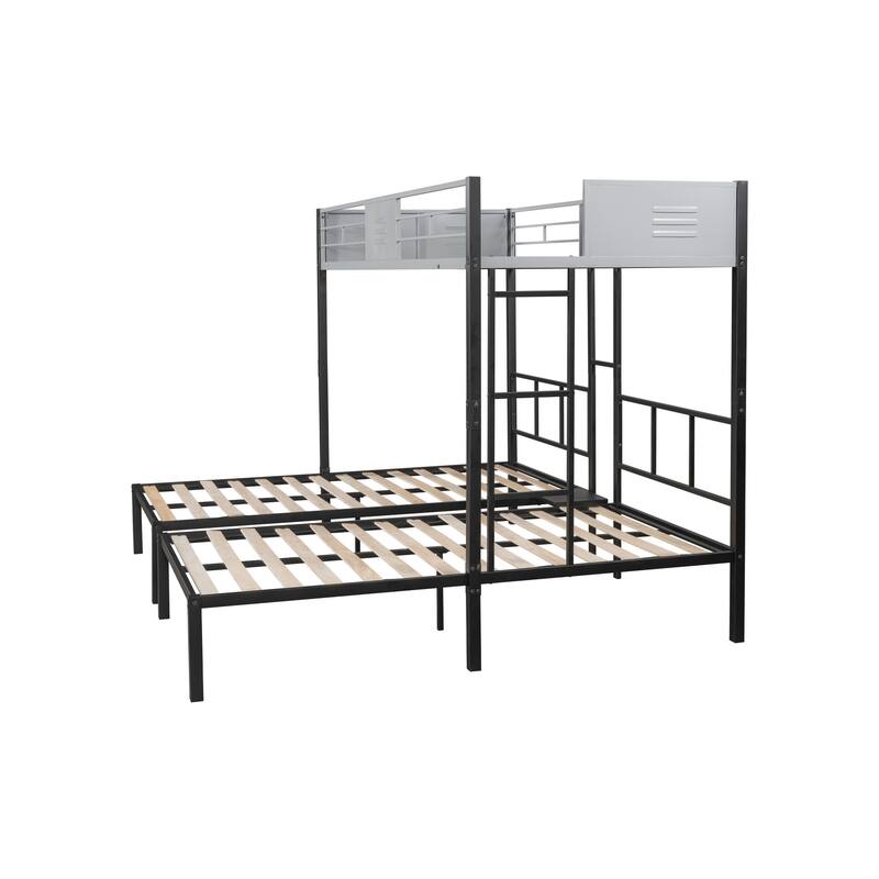 Convertible Triple Bunk Bed with Vent Board, Noise-Free Wood Slats, and Sturdy Metal Frame
