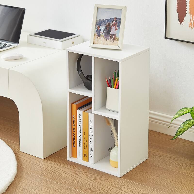 VECELO Wood Organizer Bookcase,Fits Tallest Hardcovers, Customized Storage Display Shelf, Free Standing for Living Room, Bedroom - 3 Cube - White