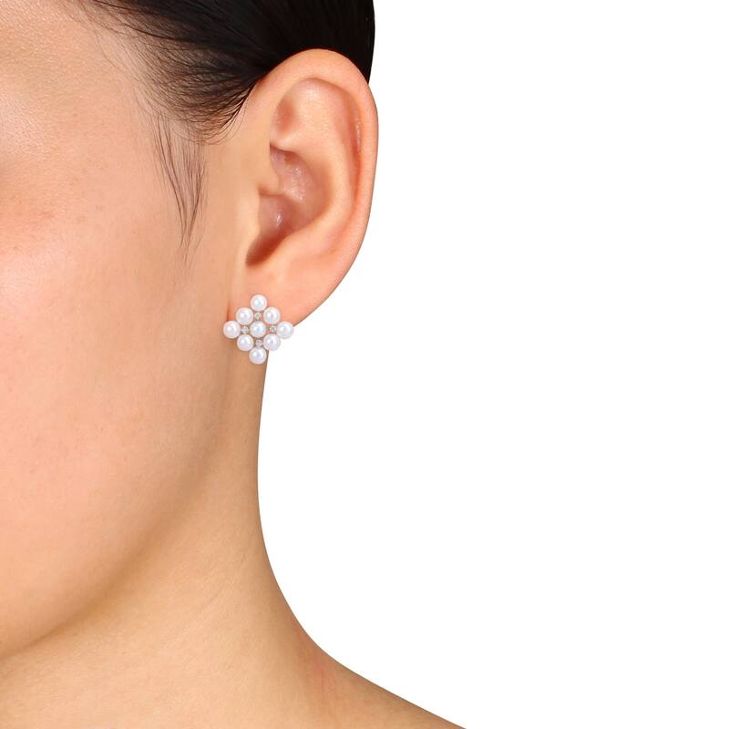 Miadora 4-4.5mm Cultured Freshwater Pearl and Diamond Accent Stud Earrings in Sterling Silver