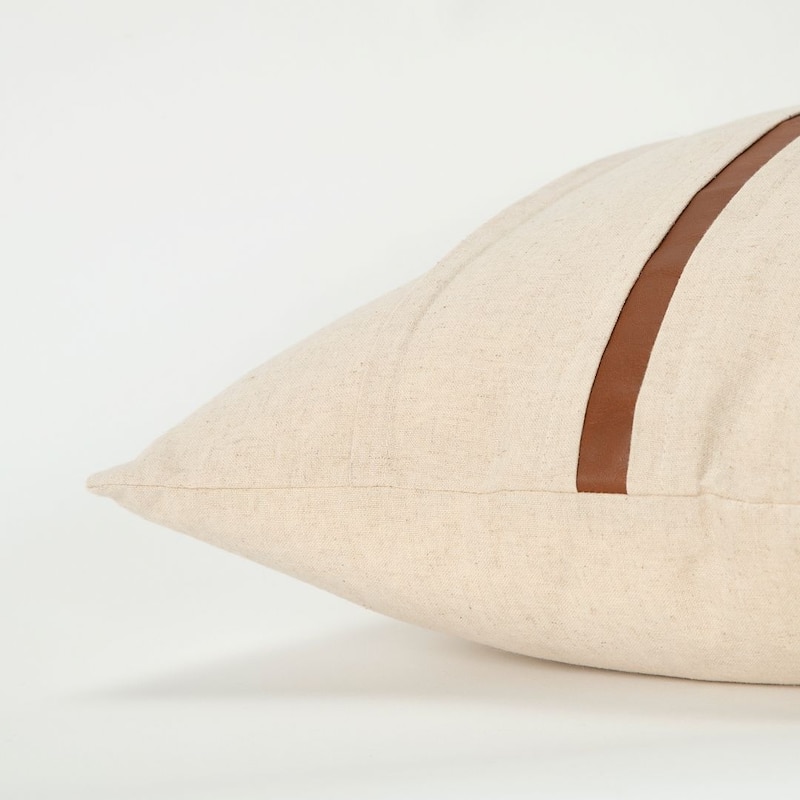 Rizzy Home Donny Osmond Collection Ivory and Brown Leather Throw Pillow
