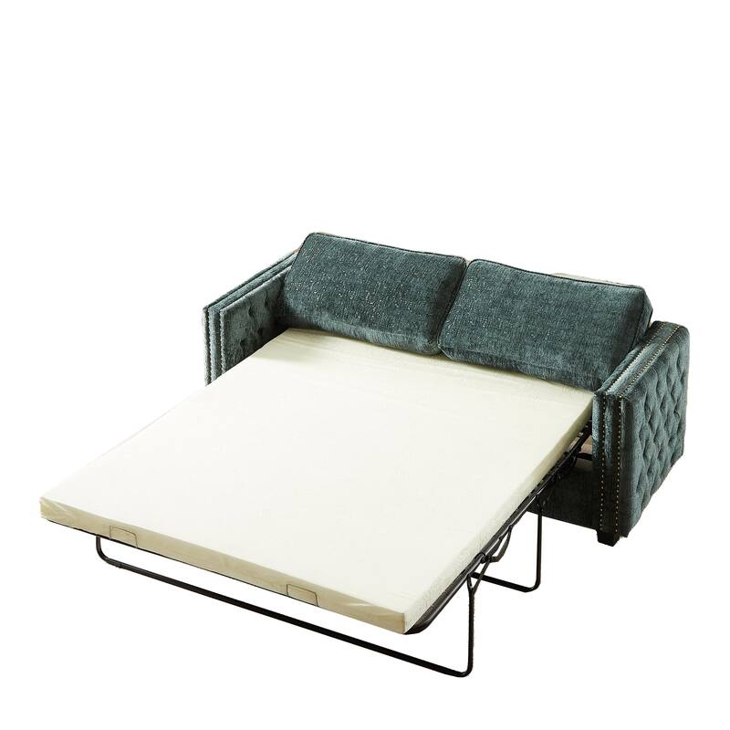 Convertible Couch with Pull-Out Sleeper Sofa Bed, Sturdy Frame, and Memory Foam Mattress