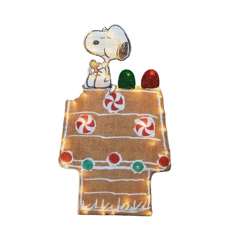 36" Peanuts L2D LED PreLit Snoopy and Gingerbread Doghouse