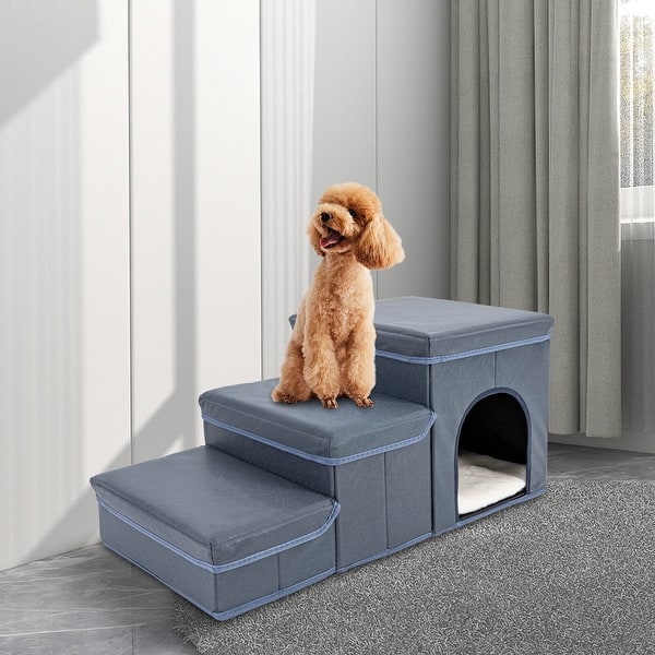 Foldable Pet Stairs Dog Steps Stool with Storage & Condo Bed Bath