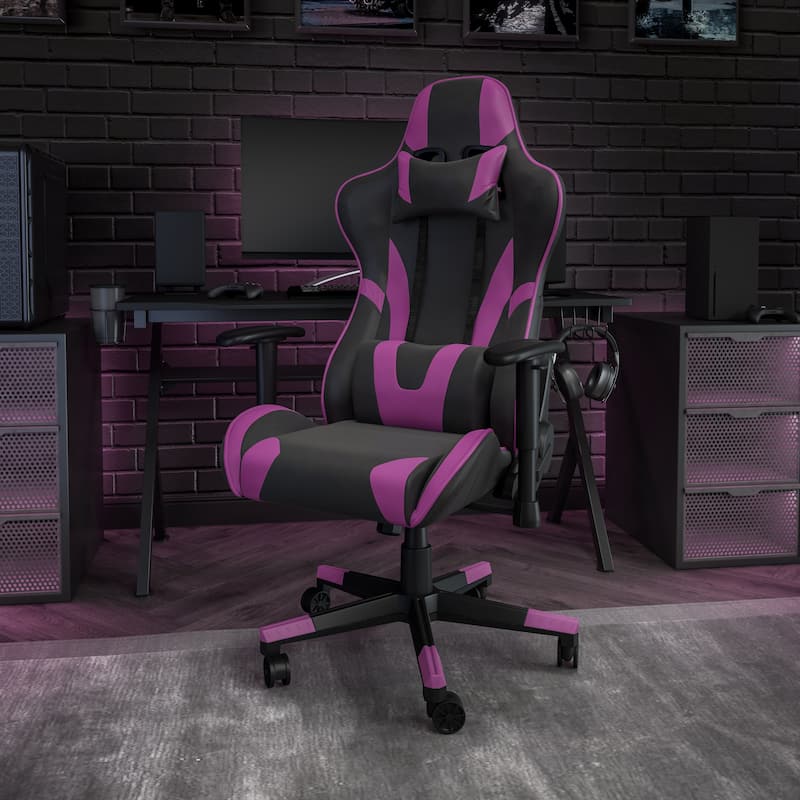 Racing Gaming Ergonomic Chair with Fully Reclining Back in Red LeatherSoft