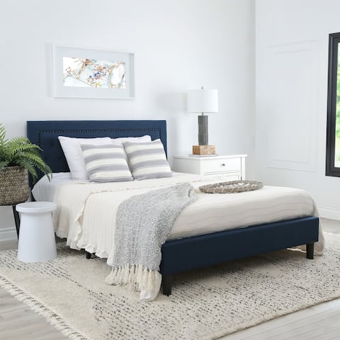Abbyson Karlyn Navy Blue Tufted Upholstered Bed