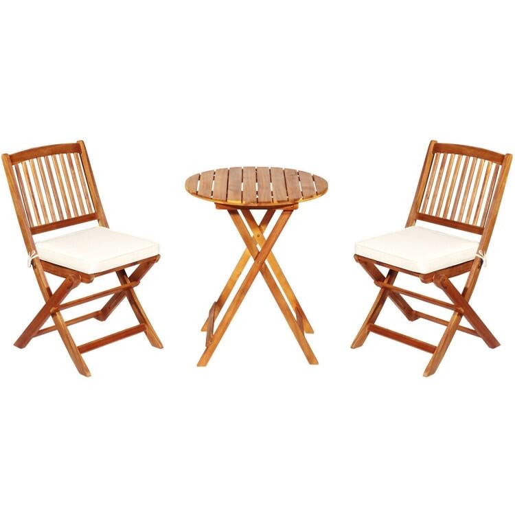 3 Pieces Patio Folding Bistro Set with Padded Cushion and Round Coffee Table - 23.5" x 23.5" x 29.5" (L x W x H) - White