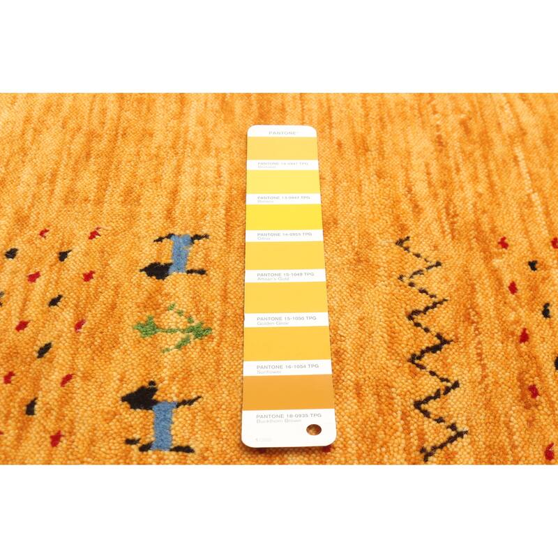 ECARPETGALLERY Hand Loomed Kashkuli Gabbeh Gold Wool Rug - 4'11 x 8'2