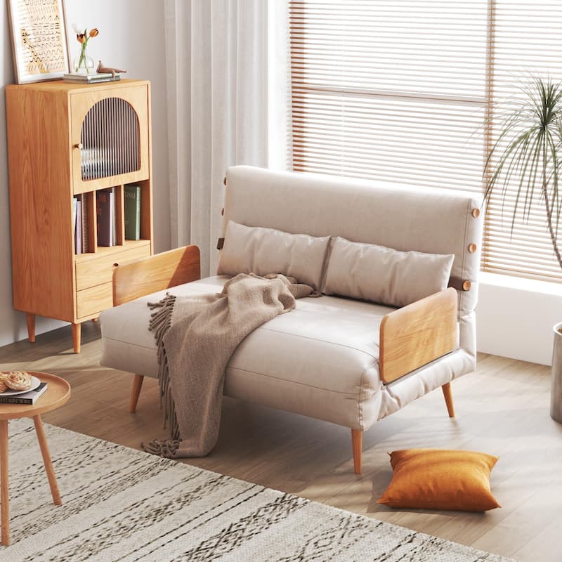 JASIWAY 43.3'' Upholstered Loveseat Sofa Bed, Beige