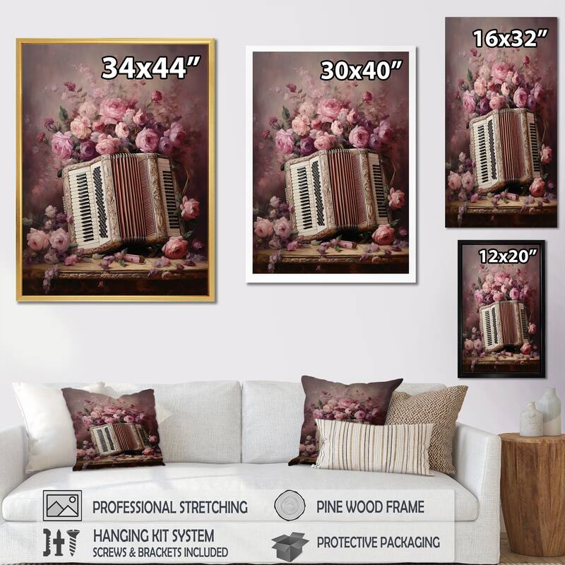 Designart "Music Accordion Amore Romantic Rose III" Music Wall Art