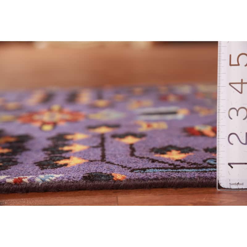 Hand Knotted Oriental 100% Wool Carpet Transitional All-Over Purples Oushak Runner Rug - 9' 10'' X 2' 7''