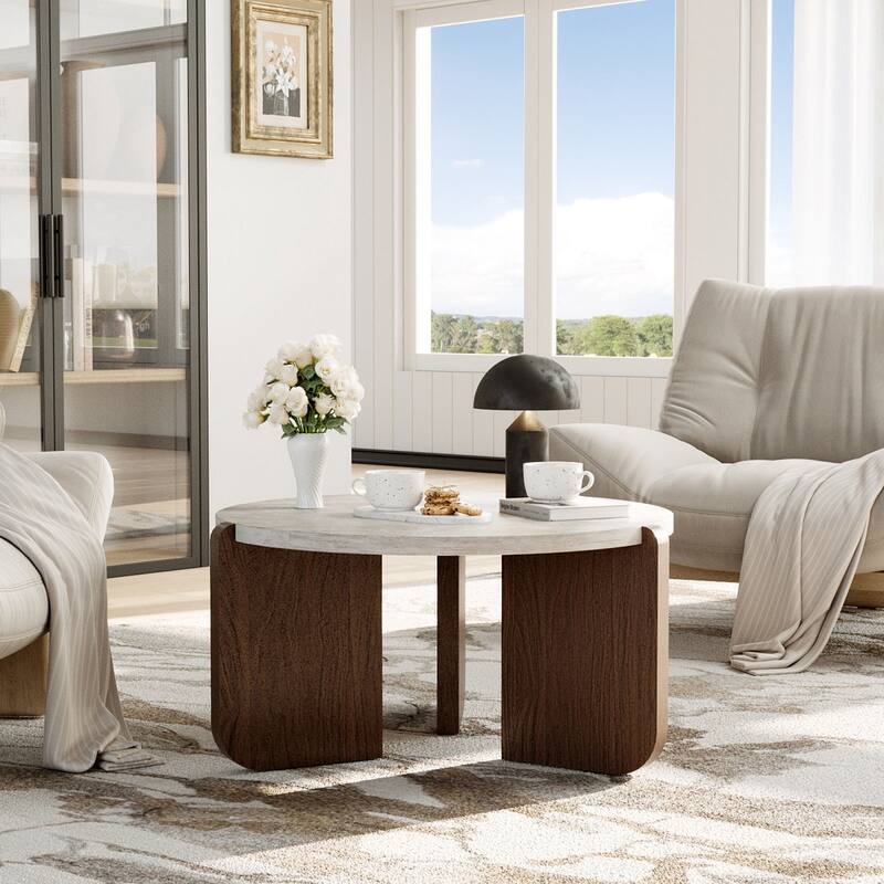 SUNBURY Modern Coffee Table with Walnut Wood Legs - 32''