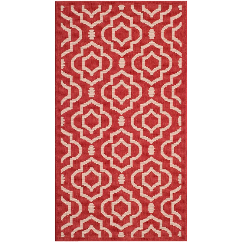 SAFAVIEH Courtyard Rheta Indoor/ Outdoor Waterproof Patio Backyard Rug - 2' x 3'7" - Red/Bone