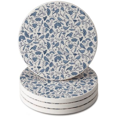 Vintage Flock 4 Pack Round Absorbent Stone Coasters with Protective Cork Backing Manufactured in The USA